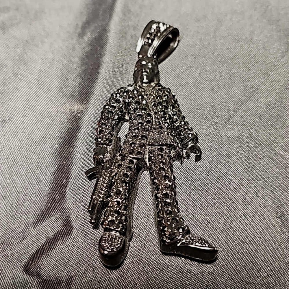 Micro Pave Mobster Blacked Out Stainless Steel Pendant